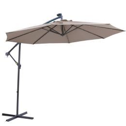 Patio Outdoor Adustment Hanging Cantilever Offset 10 FT Umbrella  With 32 LED  Solar Lights