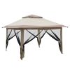 3.6*3.6m Oxford Cloth White Plastic-Sprayed Iron Pipe Right-Angle 4-Sided Gauze Mesh Double-Top Overhangs Portable One-Key Opening Folding Shed Khaki