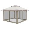 3.6*3.6m Oxford Cloth White Plastic-Sprayed Iron Pipe Right-Angle 4-Sided Gauze Mesh Double-Top Overhangs Portable One-Key Opening Folding Shed Khaki