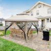 3.6*3.6m Oxford Cloth White Plastic-Sprayed Iron Pipe Right-Angle 4-Sided Gauze Mesh Double-Top Overhangs Portable One-Key Opening Folding Shed Khaki