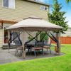 3.6*3.6m Oxford Cloth White Plastic-Sprayed Iron Pipe Right-Angle 4-Sided Gauze Mesh Double-Top Overhangs Portable One-Key Opening Folding Shed Khaki