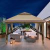3.6*3.6m Oxford Cloth White Plastic-Sprayed Iron Pipe Right-Angle 4-Sided Gauze Mesh Double-Top Overhangs Portable One-Key Opening Folding Shed Khaki