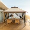 3.6*3.6m Oxford Cloth White Plastic-Sprayed Iron Pipe Right-Angle 4-Sided Gauze Mesh Double-Top Overhangs Portable One-Key Opening Folding Shed Khaki