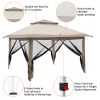 3.6*3.6m Oxford Cloth White Plastic-Sprayed Iron Pipe Right-Angle 4-Sided Gauze Mesh Double-Top Overhangs Portable One-Key Opening Folding Shed Khaki
