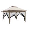 3.6*3.6m Oxford Cloth White Plastic-Sprayed Iron Pipe Right-Angle 4-Sided Gauze Mesh Double-Top Overhangs Portable One-Key Opening Folding Shed Khaki
