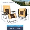 Outdoor Zero Gravity Chair Oversized XXL 33.5" Patio Padded Reclining Lounger with Pillow;  Side Table for Camping;  Lawn;  Garden Khaki/1pack